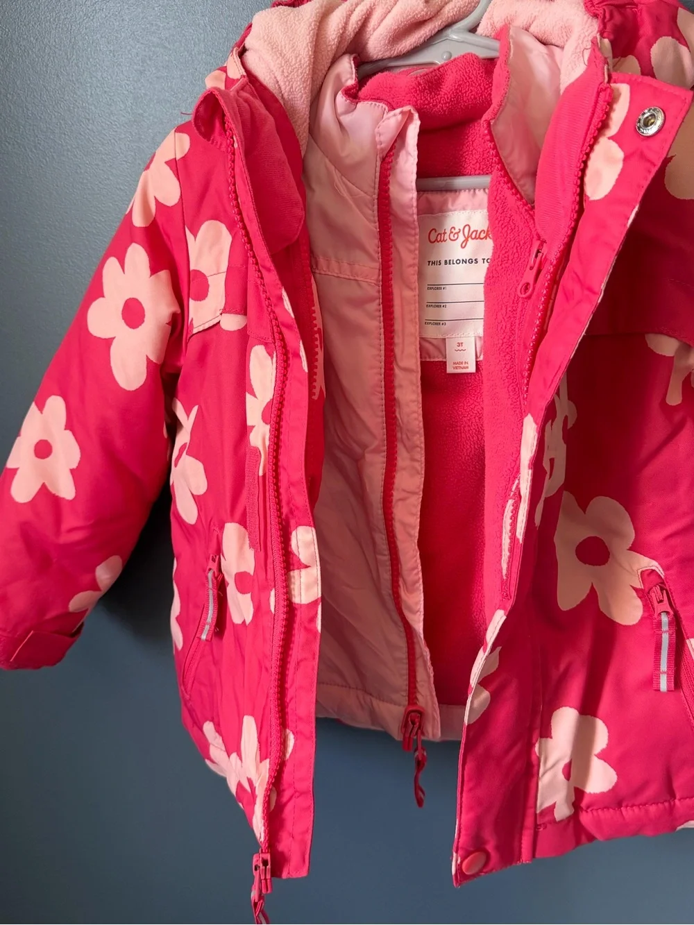 Cat & Jack Pink Floral Hooded Puffer Jacket